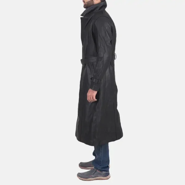 Mens Real Cowhide Leather Daniel Black Leather Trench Coat - JH0117
