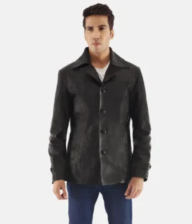 Mens Real Leather Leo Black Leather Coat - JH0133
