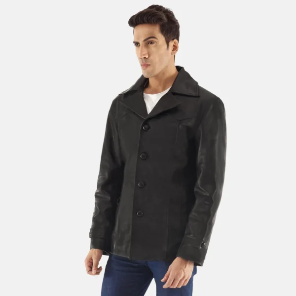 Mens Real Leather Leo Black Leather Coat - JH0133