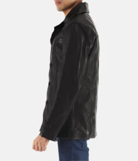 Mens Real Leather Leo Black Leather Coat - JH0133