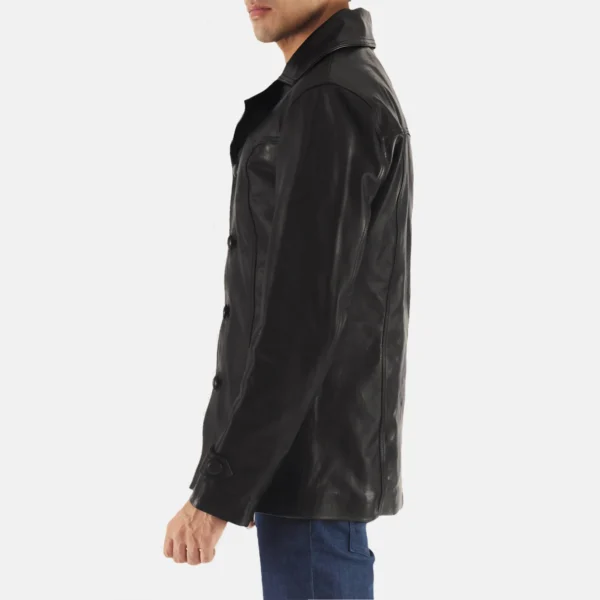 Mens Real Leather Leo Black Leather Coat - JH0133