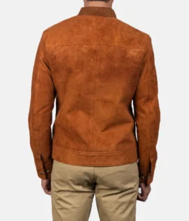 Mens Real Goatskin Leather Blain Brown Suede Bomber Jacket - JH0142