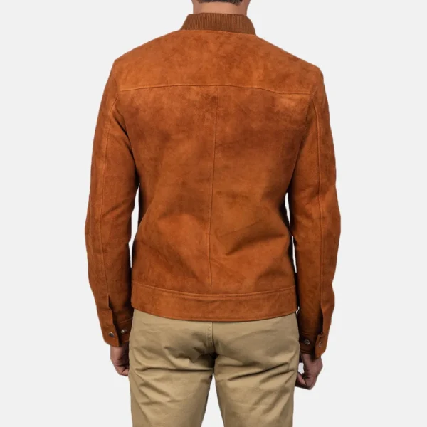 Mens Real Goatskin Leather Blain Brown Suede Bomber Jacket - JH0142