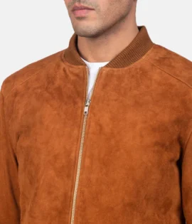 Mens Real Goatskin Leather Blain Brown Suede Bomber Jacket - JH0142