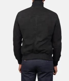 Mens Real Goatskin Leather Eaton Black Suede Bomber Jacket - JH0141