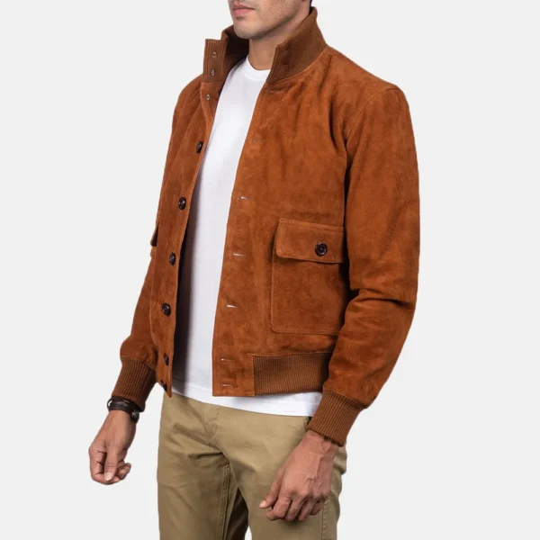 Mens Real Goatskin Leather Eaton Brown Suede Bomber Jacket - JH0140