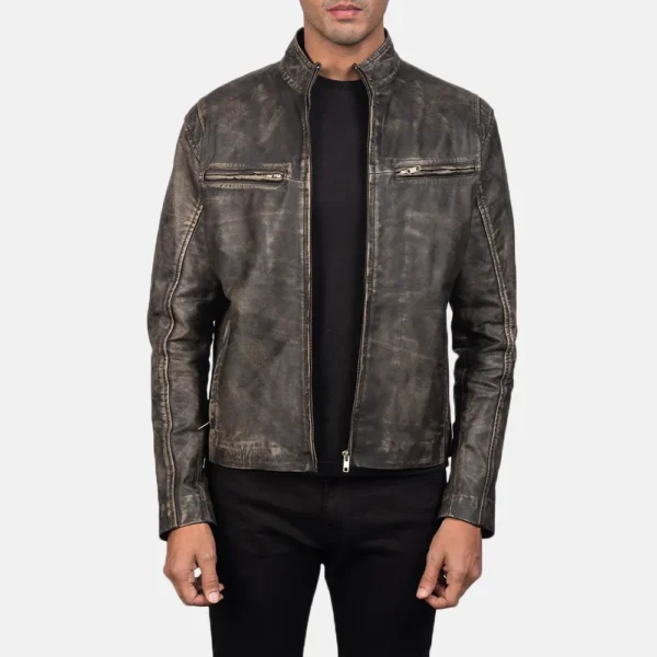 Mens Ionic Distressed Brown Leather Biker Jacket - JH0135