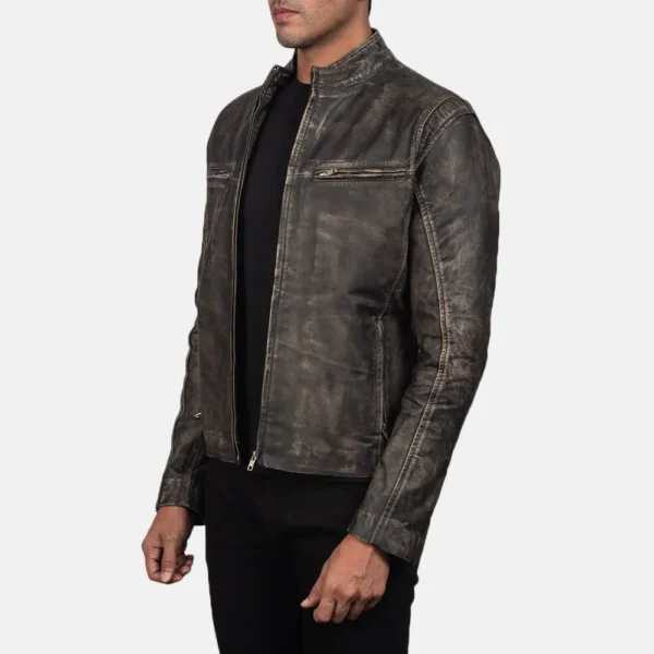 Mens Ionic Distressed Brown Leather Biker Jacket - JH0135