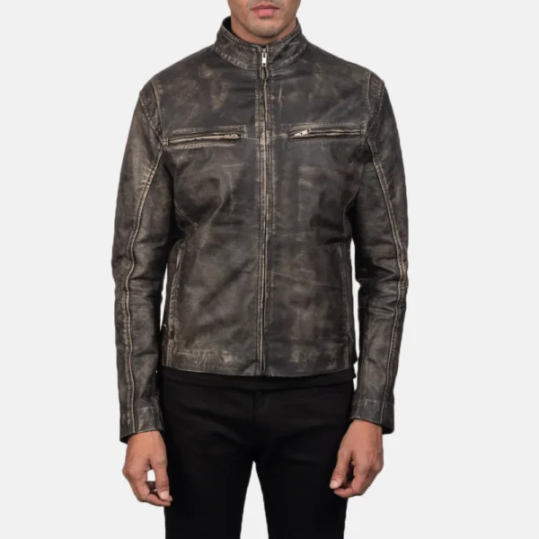 Mens Ionic Distressed Brown Leather Biker Jacket - JH0135