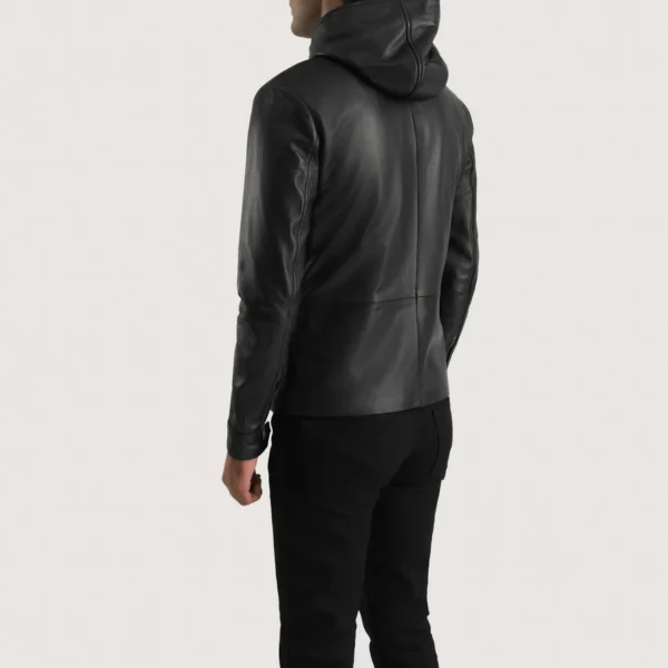 Mens Andy Matte Black Hooded Leather Jacket - JH0132