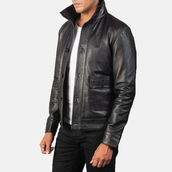 Mens Columbus Black Leather Bomber Jacket - JH0139