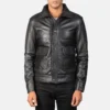 Mens Columbus Black Leather Bomber Jacket - JH0139