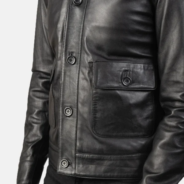Mens Columbus Black Leather Bomber Jacket - JH0139