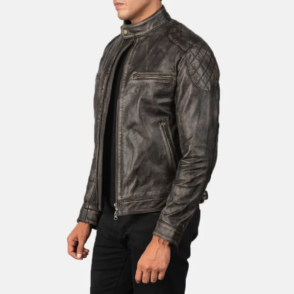 Mens Real Goatskin Leather Gatsby Distressed Brown Leather Jacket - JH0136