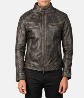 Mens Real Goatskin Leather Gatsby Distressed Brown Leather Jacket - JH0136