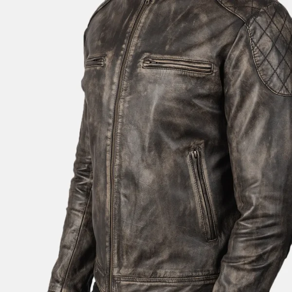 Mens Real Goatskin Leather Gatsby Distressed Brown Leather Jacket - JH0136