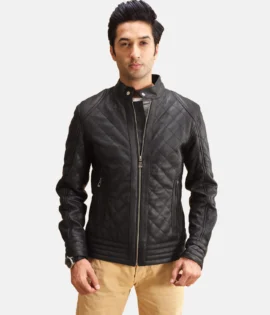 Mens Real Leather Henry Quilted Black Leather Jacket - JH0134