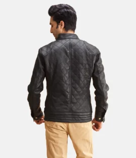 Mens Real Leather Henry Quilted Black Leather Jacket - JH0134
