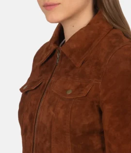 Women's Suzy Brown Suede Trucker Jacket - JH0137