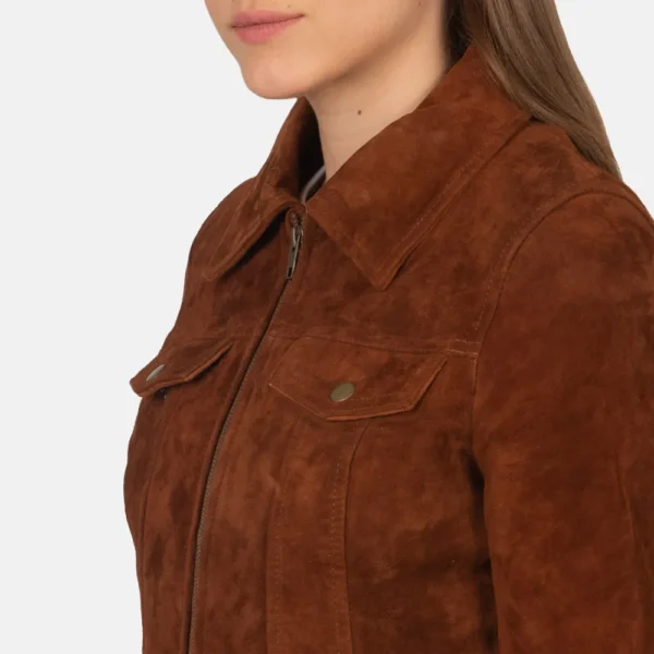 Women's Suzy Brown Suede Trucker Jacket - JH0137