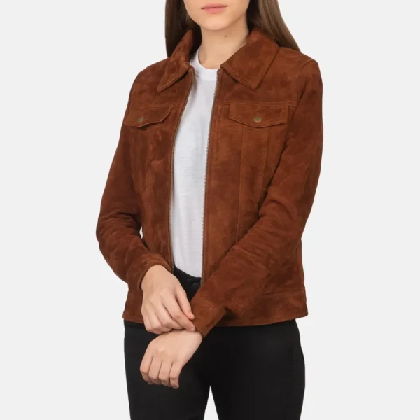 Women's Suzy Brown Suede Trucker Jacket - JH0137