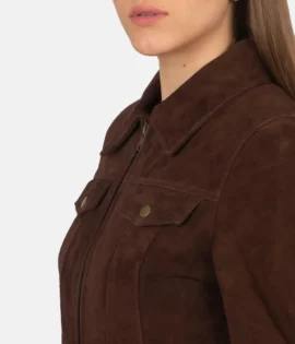 Women's Suzy Mocha Suede Trucker Jacket - JH0138
