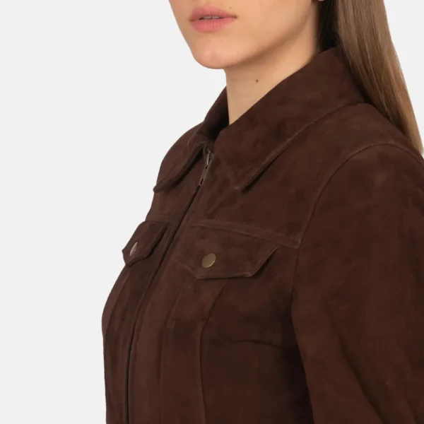 Women's Suzy Mocha Suede Trucker Jacket - JH0138