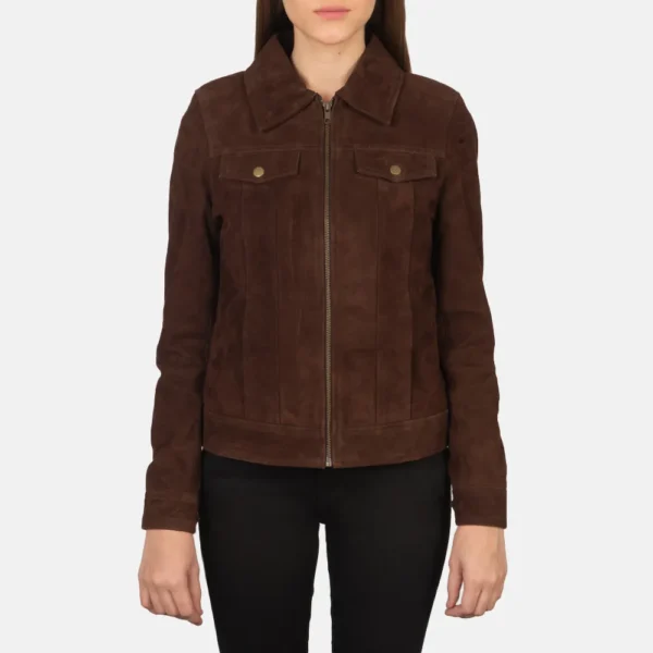 Women's Suzy Mocha Suede Trucker Jacket - JH0138