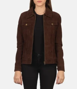 Women's Suzy Mocha Suede Trucker Jacket - JH0138