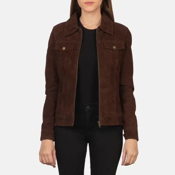 Women's Suzy Mocha Suede Trucker Jacket - JH0138
