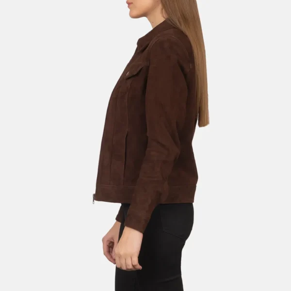 Women's Suzy Mocha Suede Trucker Jacket - JH0138