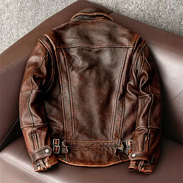 Brown Handmade Distressed Biker Leather Jacket Men's, Waxed Motorcycle Made to Order Custom Leather Jacket For Men