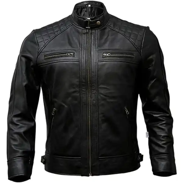 Mens Genuine Leather Biker Jacket Black