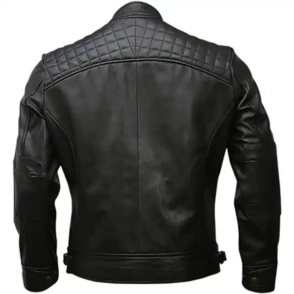 Mens Genuine Leather Biker Jacket Black - Image 3