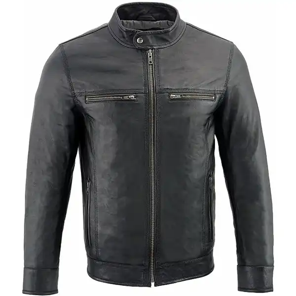 Milwaukee Leather SFM1866 Men's Classic Black Moto Leather Jacket with Zipper Front