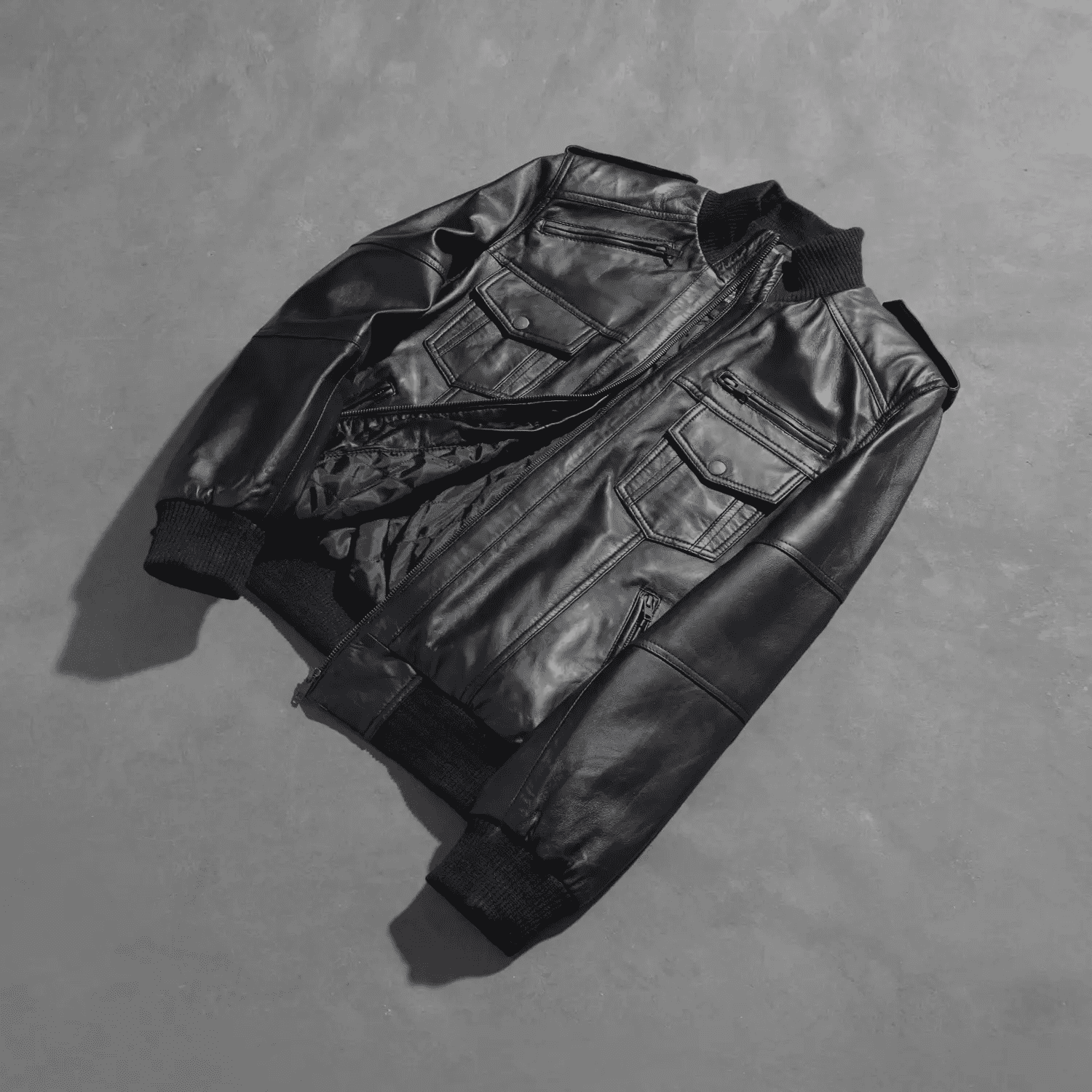 Mens Agent Shadow Black Leather Bomber Jacket - JH0014