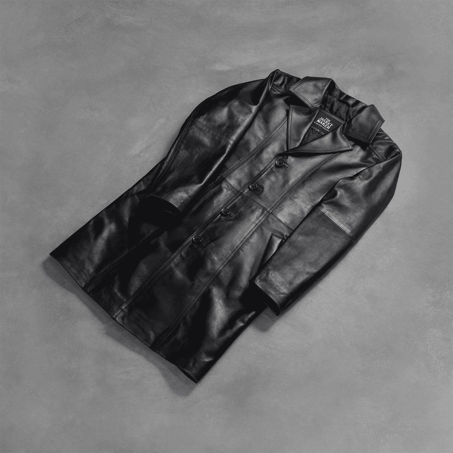 Mens Real Cowhide Leather Don Long Black Coat - JH0018