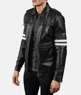 Mens Real Leather Sheepskin Dragonhide Black Leather Jacket - JH0007