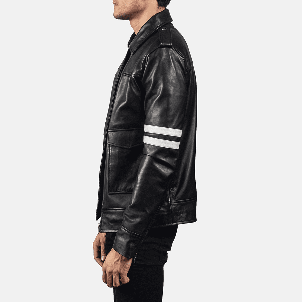 Mens Real Leather Sheepskin Dragonhide Black Leather Jacket - JH0007