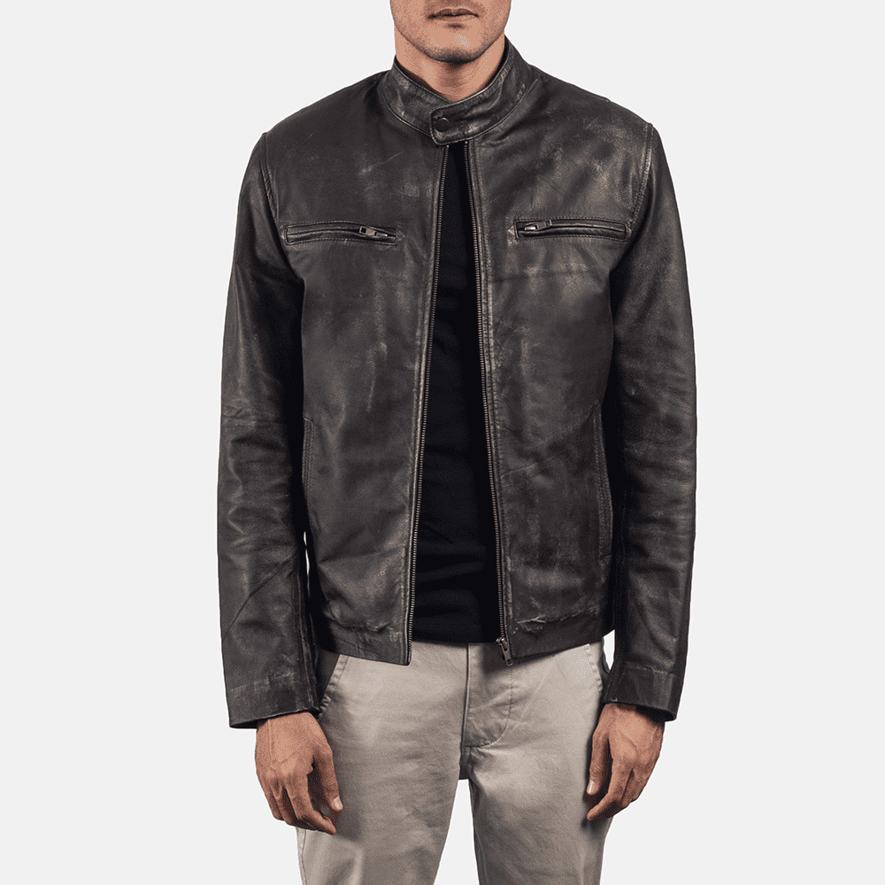 Mens Rustic Brown Leather Biker Jacket - JH0008