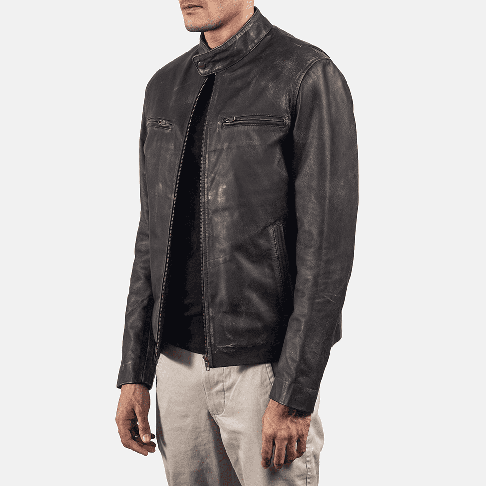 Mens Rustic Brown Leather Biker Jacket - JH0008
