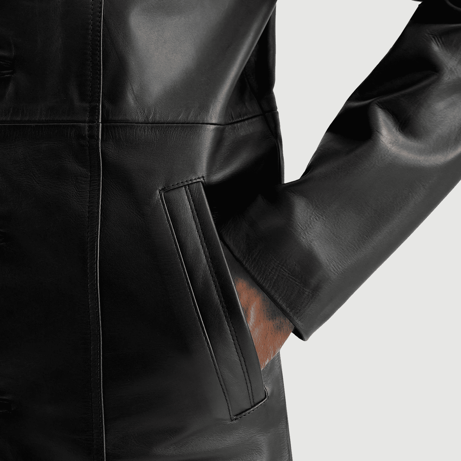 Mens Real Cowhide Leather Don Long Black Coat - JH0018