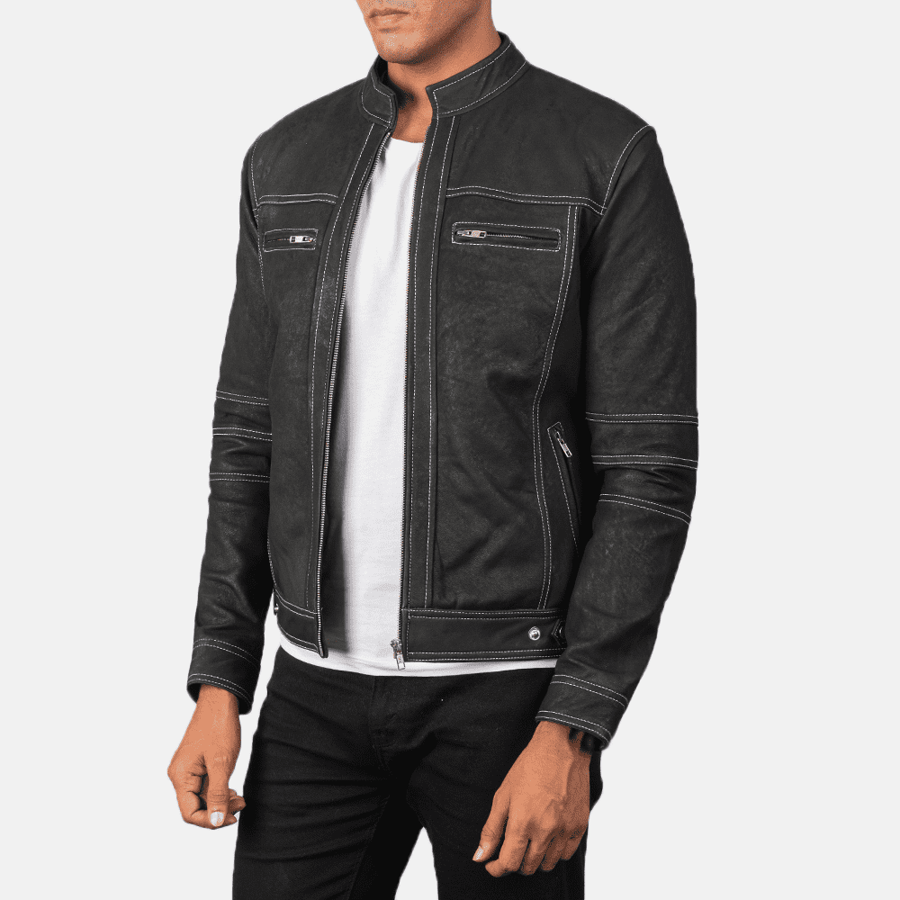 Mens Youngster Distressed Black Leather Jacket - JH0016