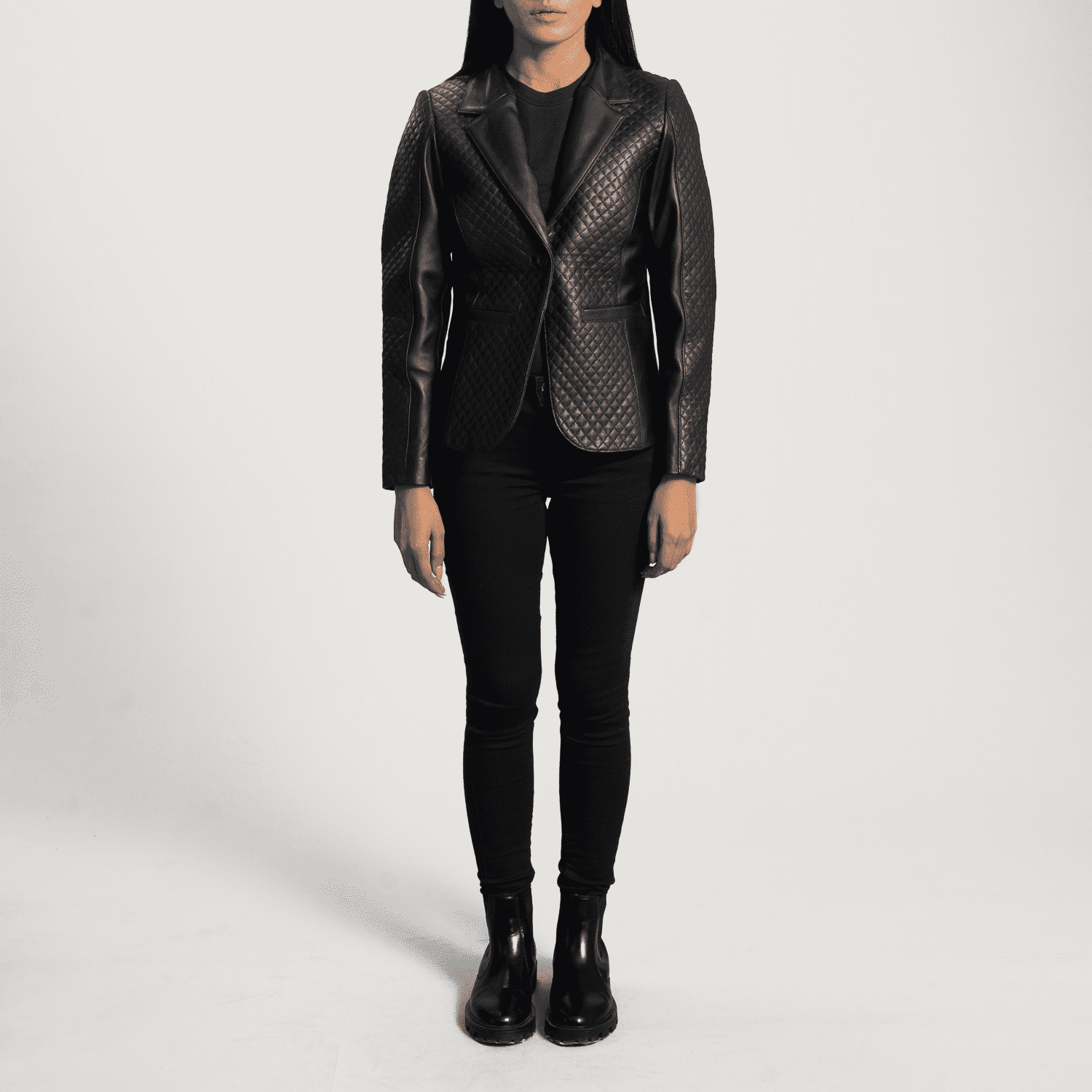 Womens Sheepskin Leather Cora Quilted Black Leather Blazer - JH0064