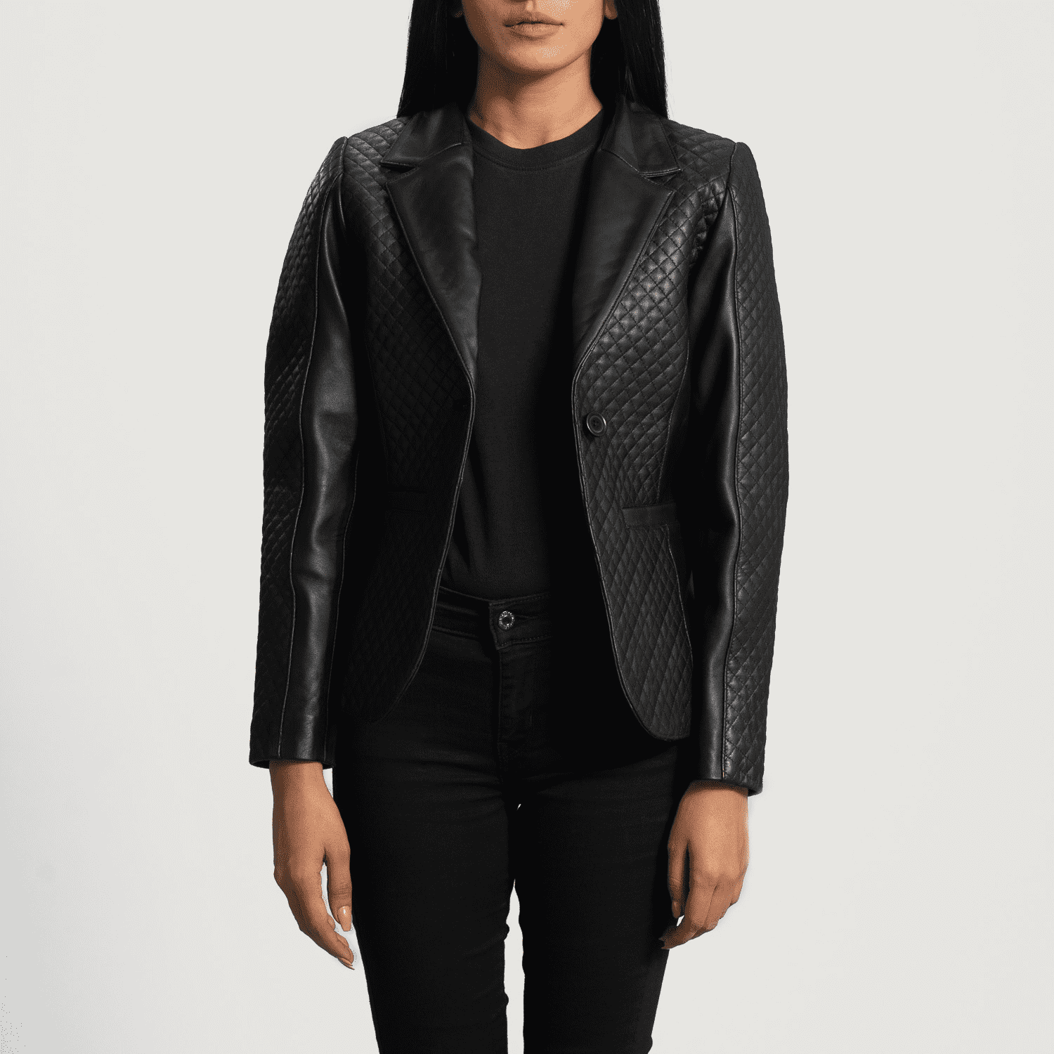 Womens Sheepskin Leather Cora Quilted Black Leather Blazer - JH0064
