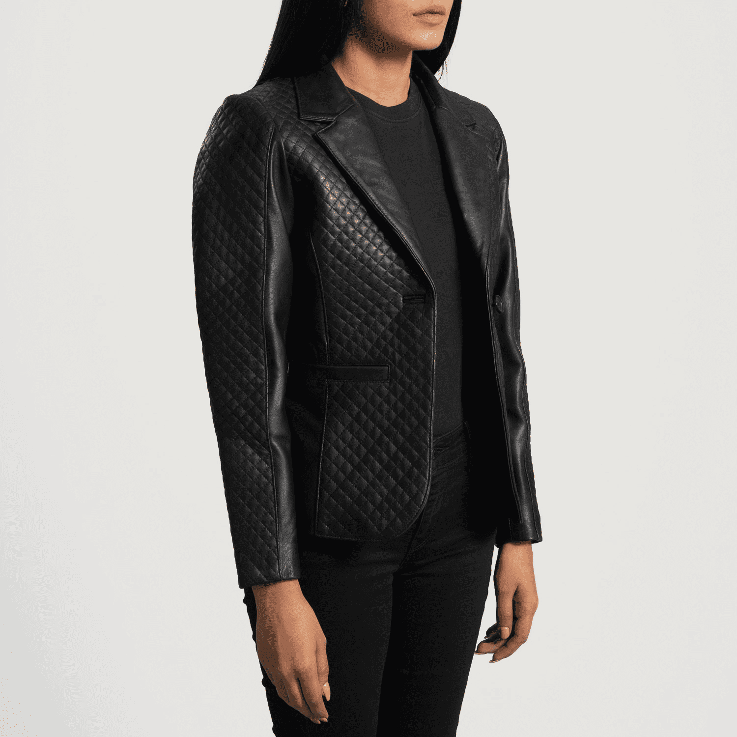 Womens Sheepskin Leather Cora Quilted Black Leather Blazer - JH0064
