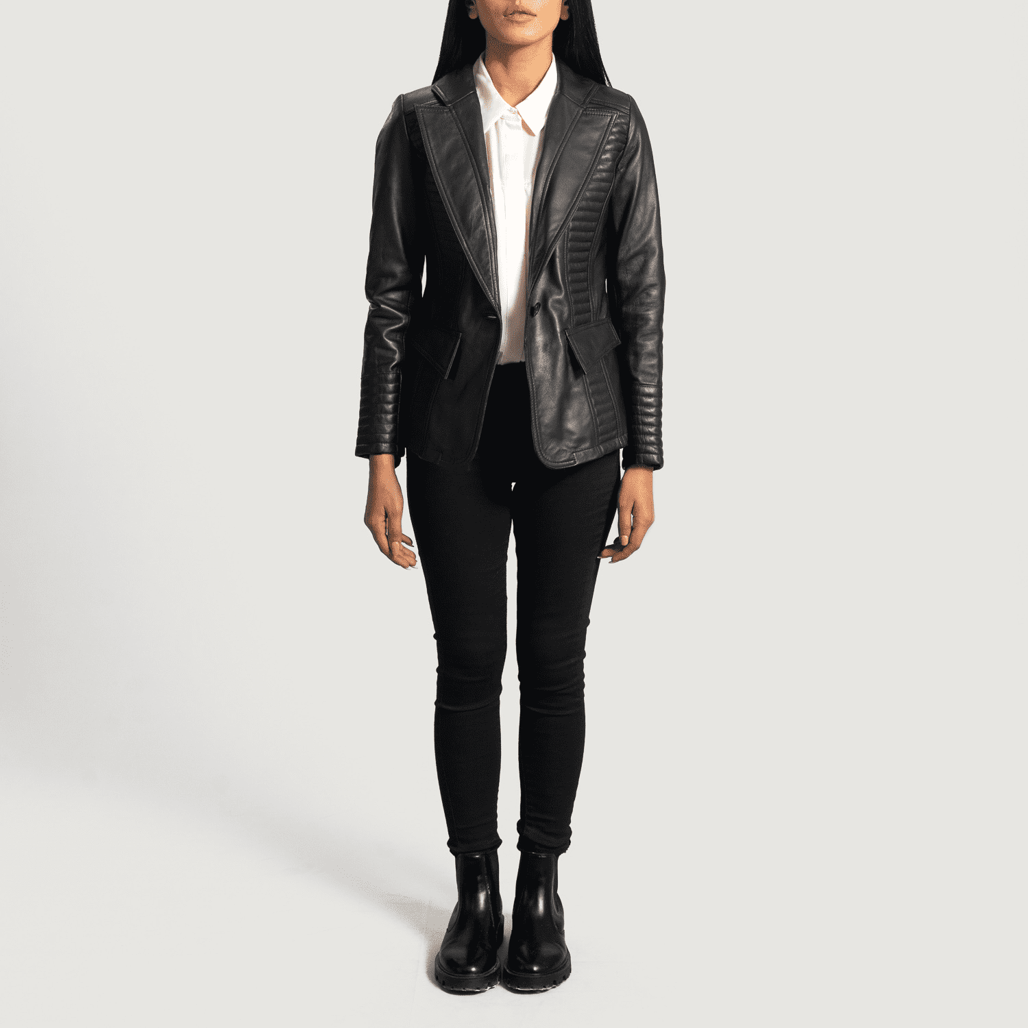 Womens Real Sheepskin Leather Selina Black Leather Blazer - JH0063