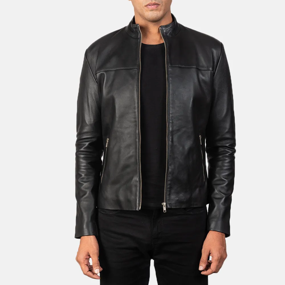 Mens Real Sheepskin Leather Adornica Black Leather Biker Jacket -JH0131