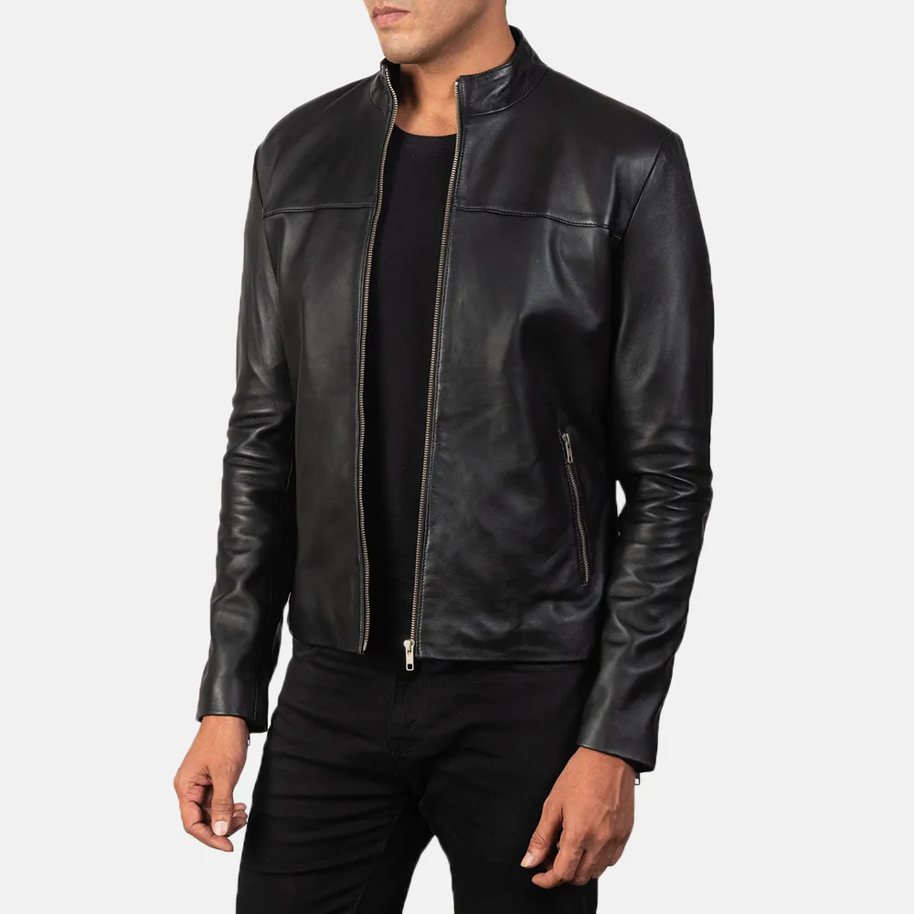 Mens Real Sheepskin Leather Adornica Black Leather Biker Jacket -JH0131
