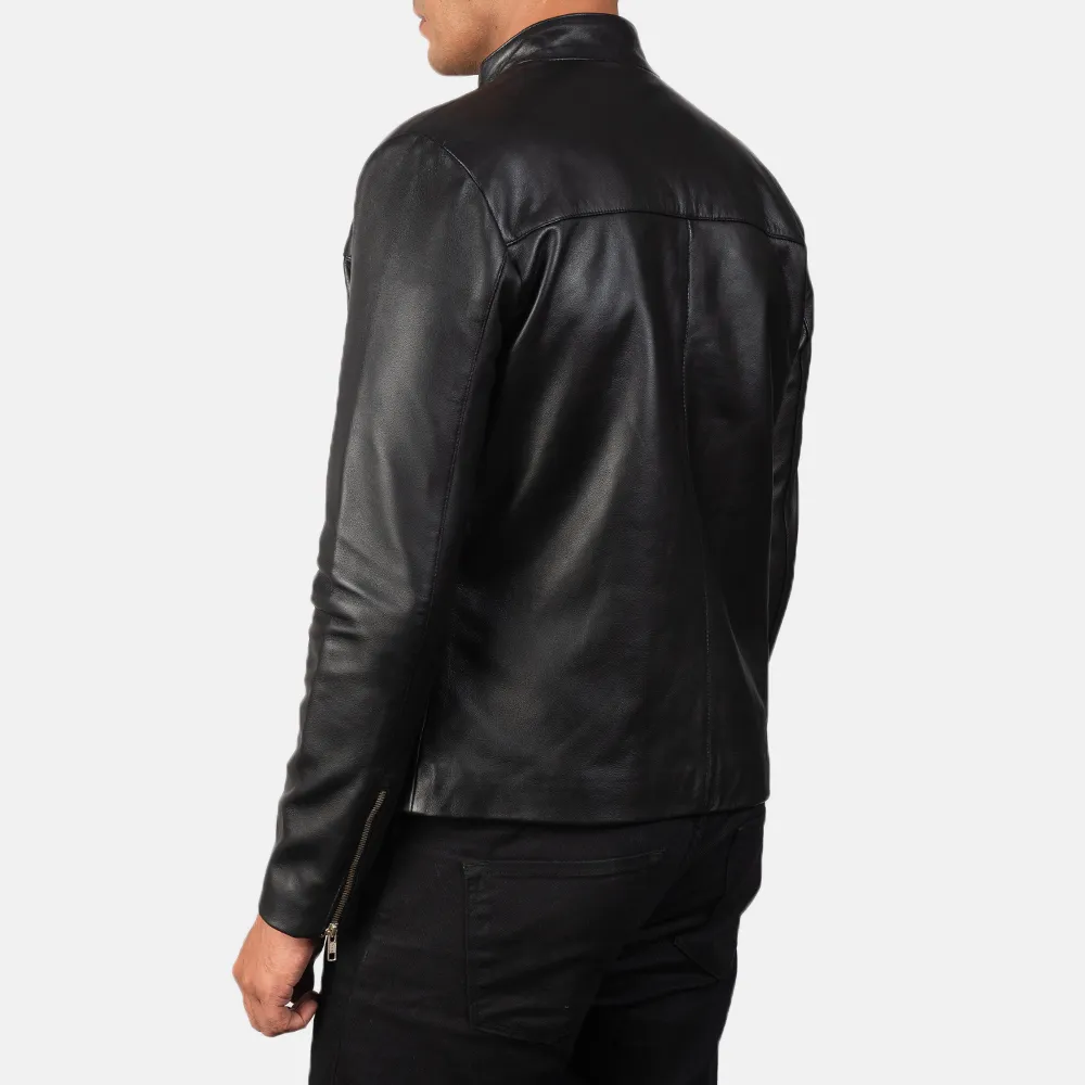 Mens Real Sheepskin Leather Adornica Black Leather Biker Jacket -JH0131